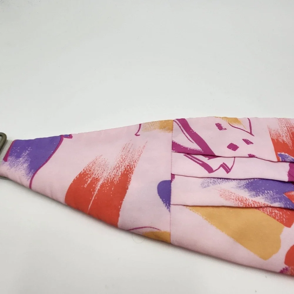 VTG 80s Abstract Floral Statement Waist Belt Cummerbund Pink Pastel USA OS Funky